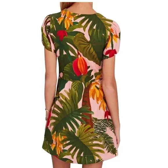 NWT Farm Rio Pink Cocoa Forest Mini Dress Women's Size L Floral Leaf Pink Green - Picture 3 of 11